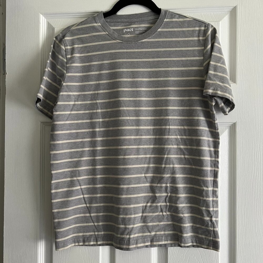 Pact Striped T-shirt Organic Cotton Grey Stripes Men's Size M